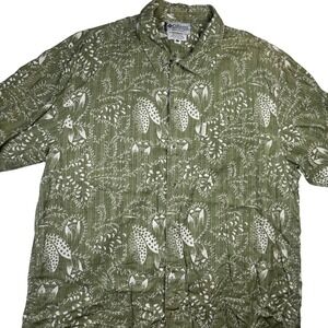 Columbia Olive Green and White Floral Button-Down Shirt